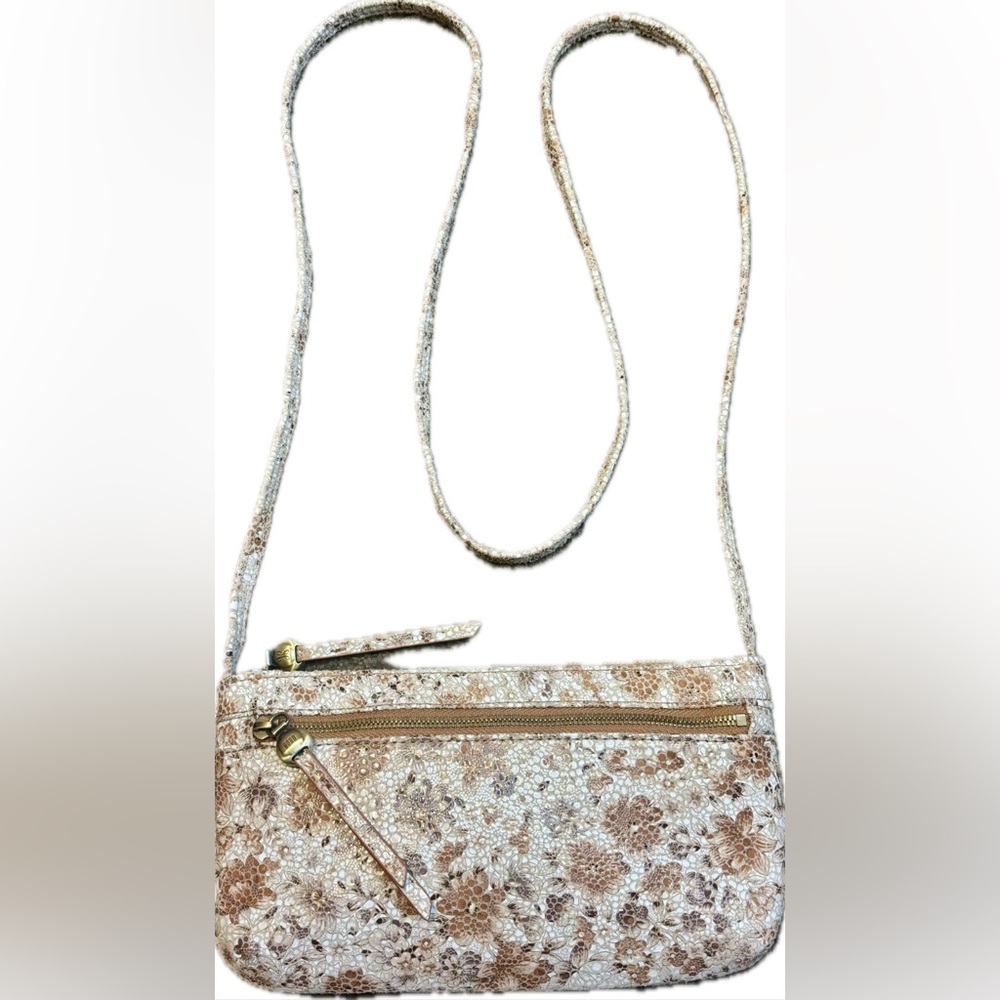 ✨HOBO Beige/Cream/Tan Floral 100% Genuine Leather Crossbody Clutch Bag Purse